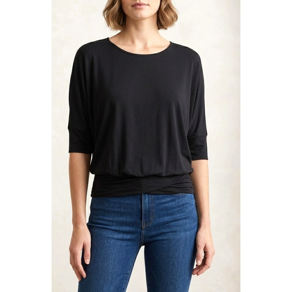 Simlu Batwing Sleeve Top Womens L Black Stretch Round Neck Comfort